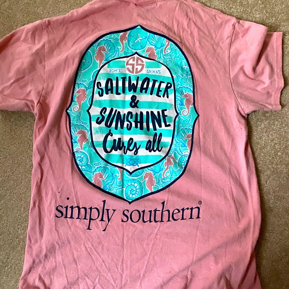 Light pink and blue Simply Southern T-shirt small